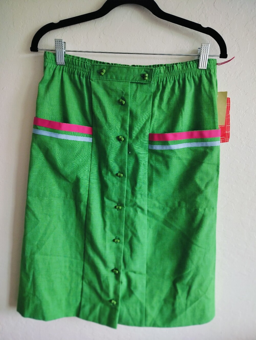 Vintage 80s Sanibel Sport Midi Skirt Deadstock NWT Green Preppy Button Front 10